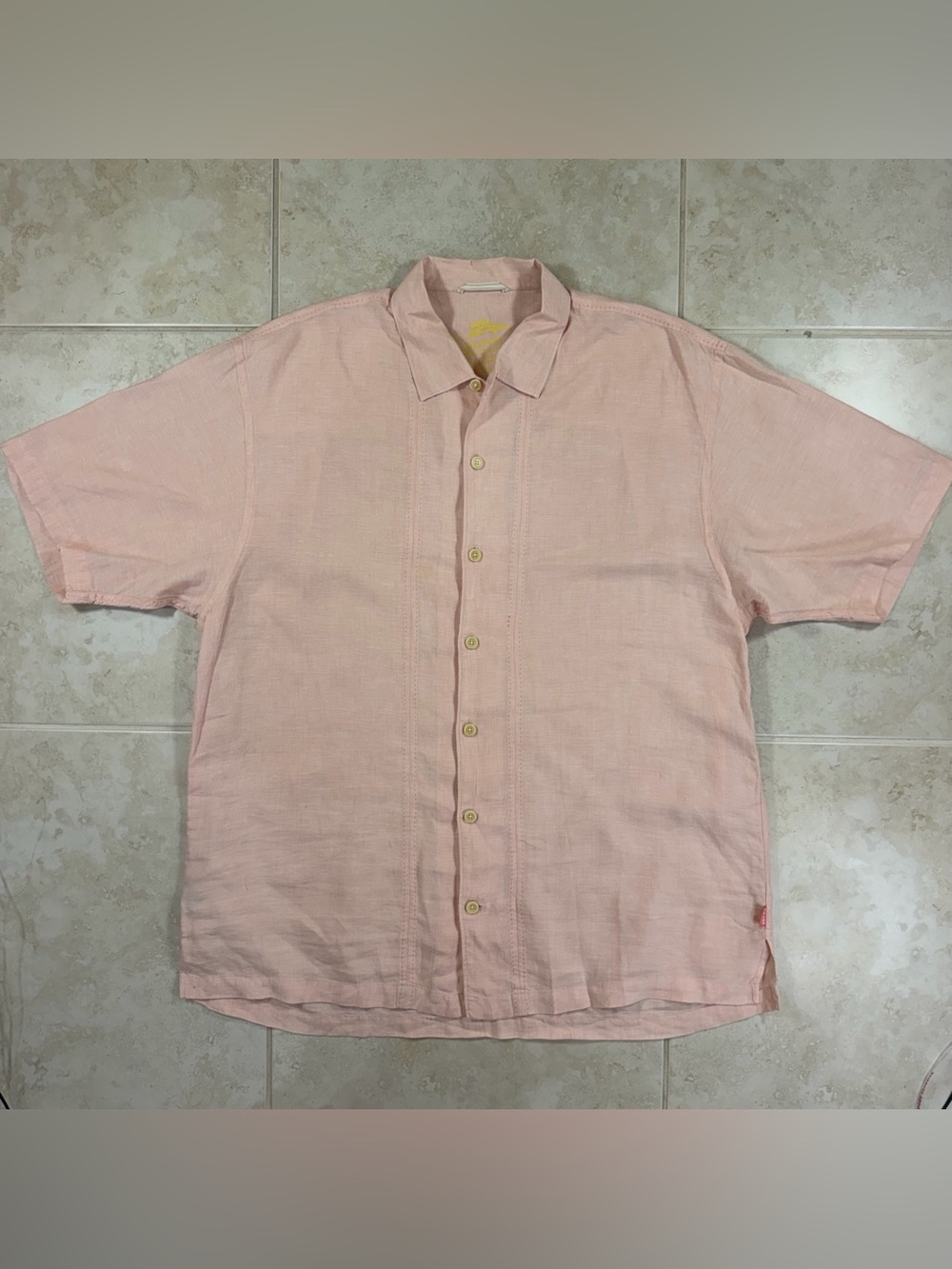 Tommy Bahama Pale Pink Short-Sleeve 100% Linen Button-Down Shirt